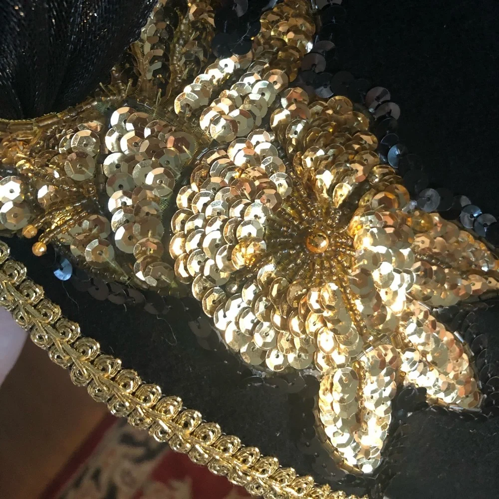 Vintage Couture Wide Brim Black & Gold Hat - Picture 3 of 14